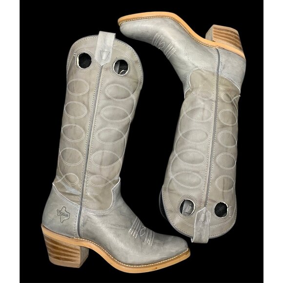 Texas Shoes - Texas Leather Boots Gray Cowboy Rodeo Riding Boots Women Size 5.5 Made In USA